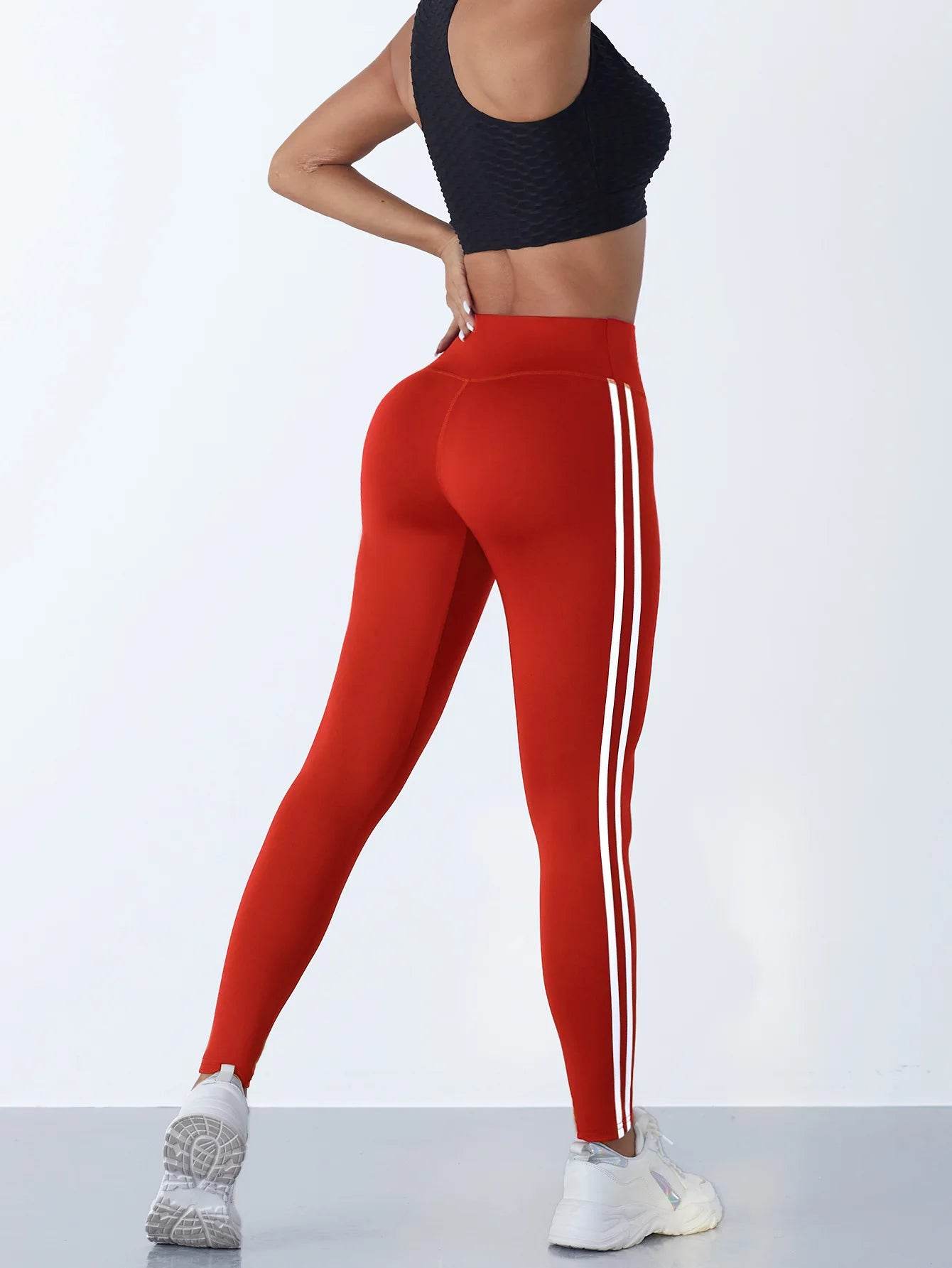 Yoga Leggings Women Striped Slim Sports Pants High Waist Hip Liftting Casul Tights Workout Running Stretchy Gym Leggings - FLORANZANI- Beauté & Santé