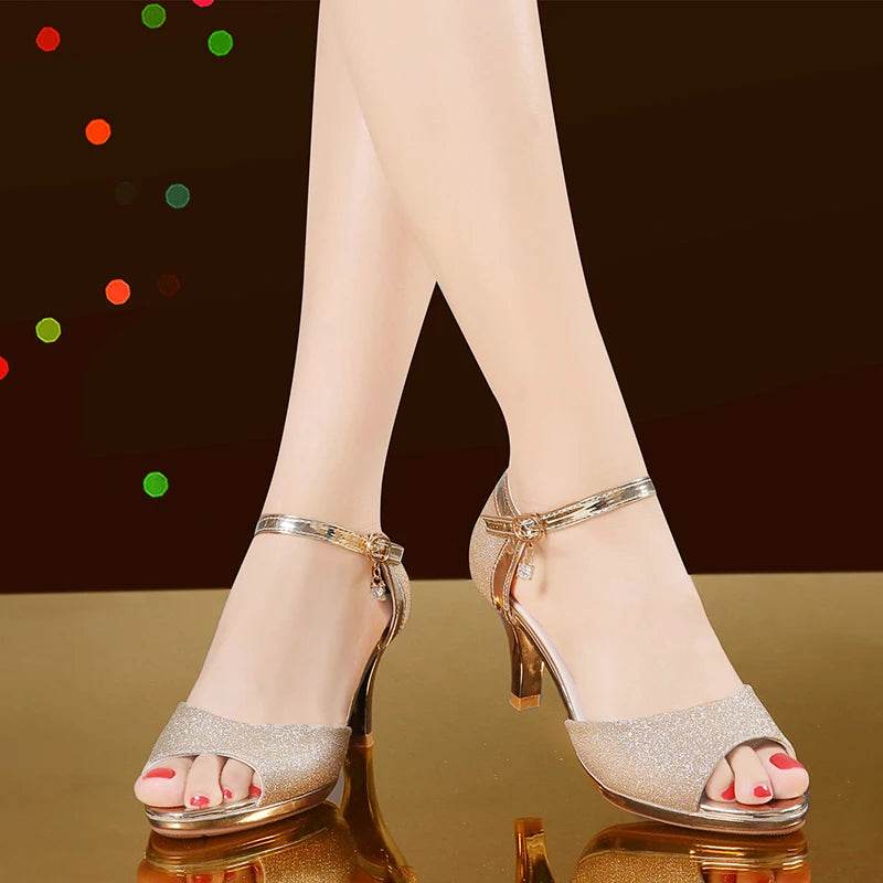 Korean casual sandals for women 2024 summer new item, shiny fish mouth slim heel 6cm high heels, Latin dance women's shoes - FLORANZANI- Beauté & Santé