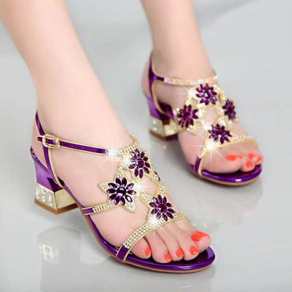 2023 New Fashion Sandals Ladies High and Low Heel Sandals Leather Women's Sandals with Diamonds Outdoor Ladies Beach Shoes - FLORANZANI- Beauté & Santé