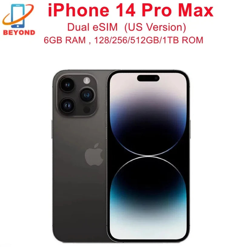 Original Apple iPhone 14 Pro Max Dual eSIM  6GB+128/256/512GB/1TB ROM 6.7" Genuine OLED Face ID NFC A16 98% New Unlocked Phone - FLORANZANI- Beauté & Santé