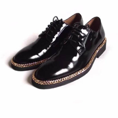 New arrival formal men shoes black chain round toe party wedding shoes for men classics lace up genuine leather dress shoes - FLORANZANI- Beauté & Santé