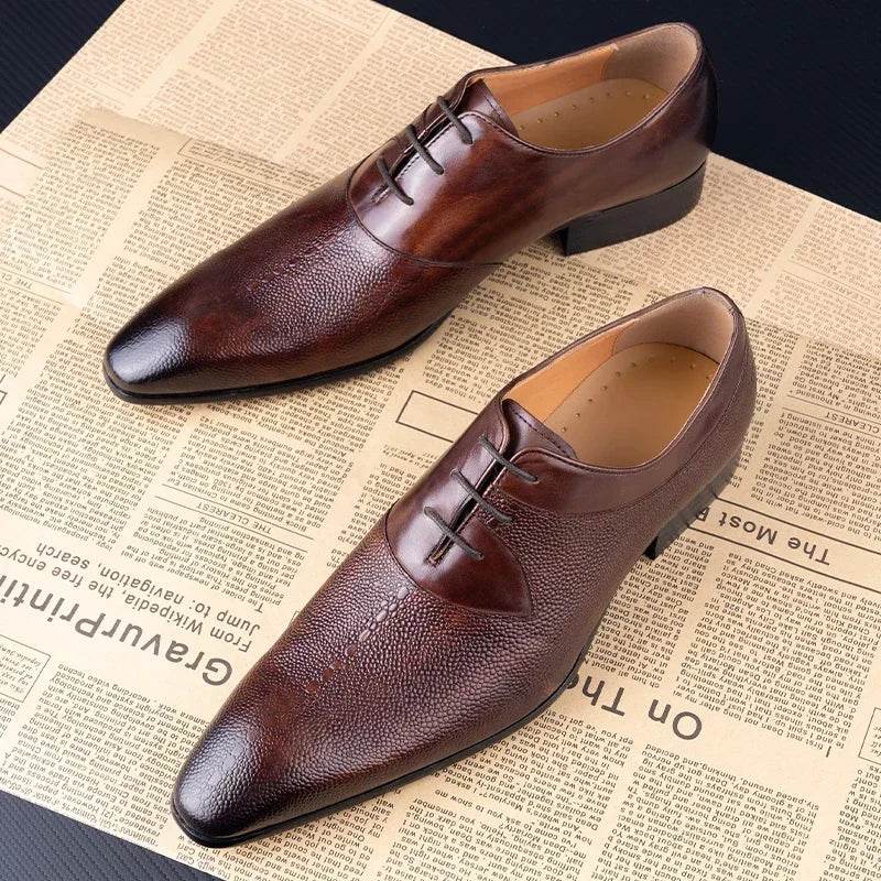 Luxury Men Oxford Shoes Footwear High Quality Classic Style Dress Leather Shoes Coffee Black Lace Up Pointed Toe Formal Shoe Men - FLORANZANI- Beauté & Santé