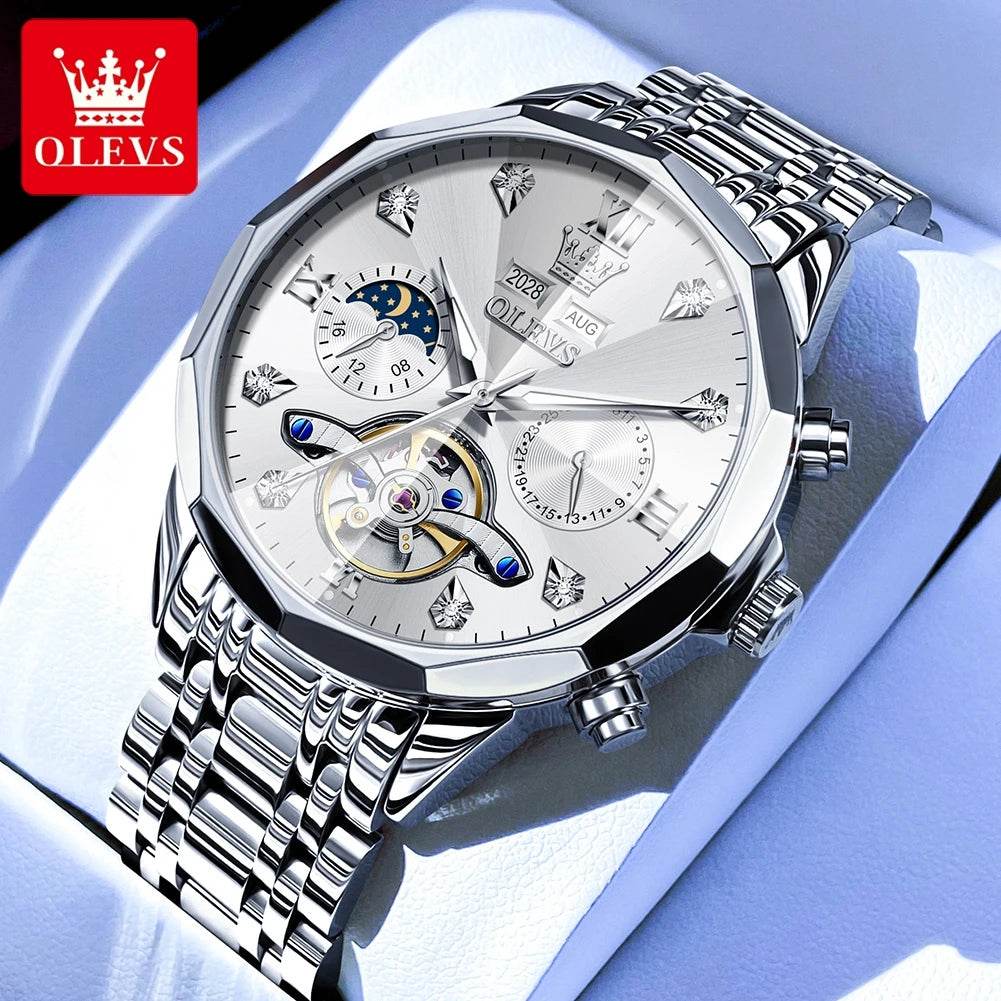 OLEVS 6621 Mens Watch Business Brand Automatic Mechanical Watch Waterproof Watch For Man Moon Phase Original Watches Luxury Men - FLORANZANI- Beauté & Santé