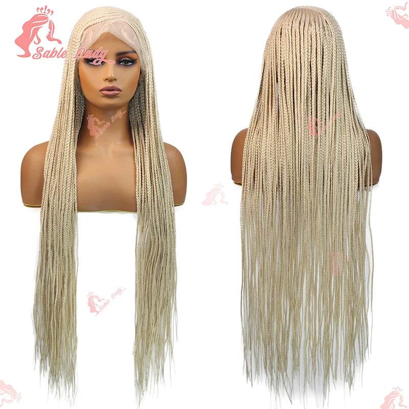 Side Part Cornrow Braids Synthetic Lace Wig Knotless Box Braid Wig Full Lace Front Braided Wigs For Black Women Braiding Hair - FLORANZANI- Beauté & Santé