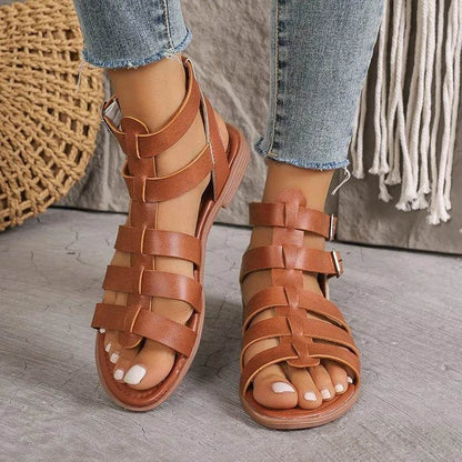 Luxury Women's Sandals Summer Elegant Woman Shoes with Low Heels Flats Casual Gladiator White Fish Toe Designer Sandals Flats - FLORANZANI- Beauté & Santé