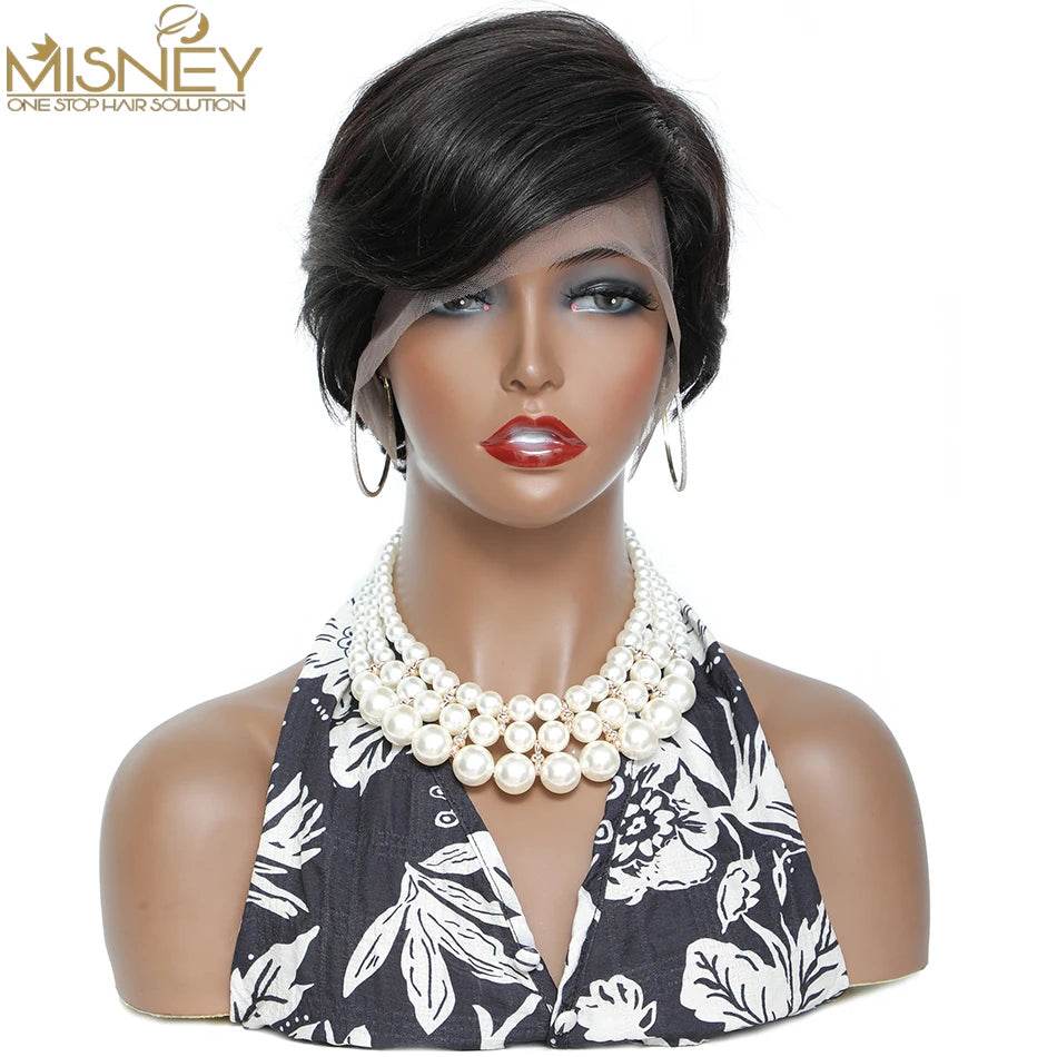 13x6x1 T Part Lace Frontal Wig Pixie Cut Wig Human Hair Wigs For Women 8 Inch 180% Density Glueless Bob Wigs - FLORANZANI- Beauté & Santé