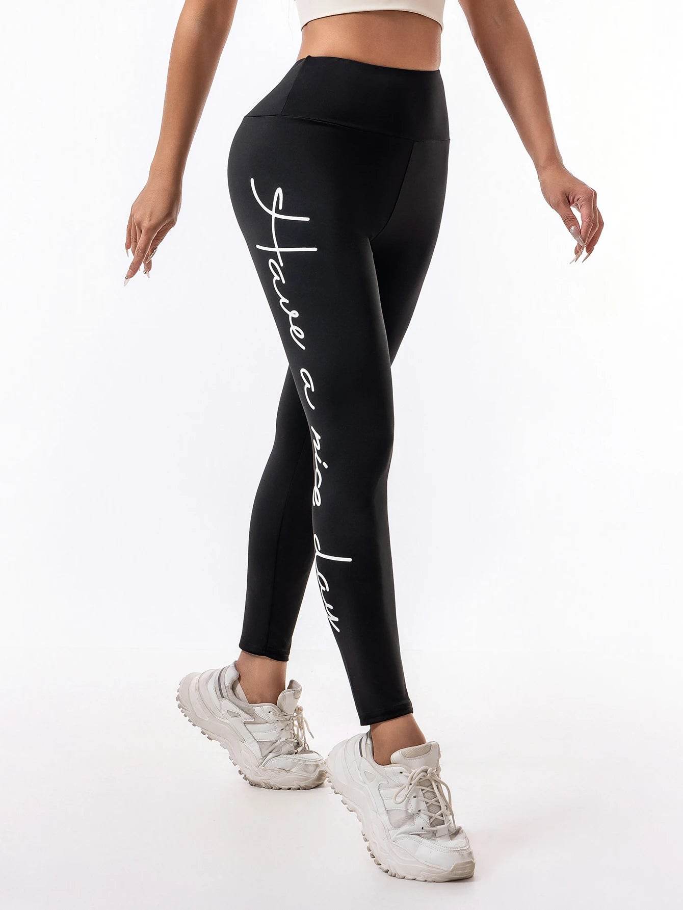 Letter print high waisted high spring quick-drying pants Sports pants Fitness yoga pants running woman - FLORANZANI- Beauté & Santé