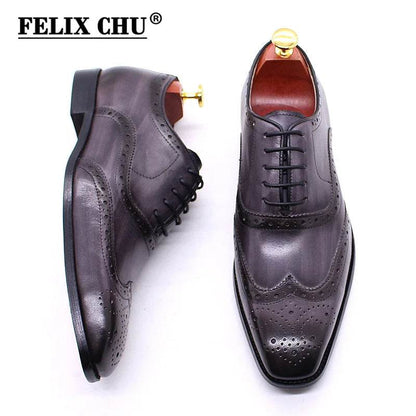 Luxury Men's Dress Shoes Genuine Calf Leather Oxford Shoes for Men Wingtip Brogue Comfortable Business Formal Shoes Male - FLORANZANI- Beauté & Santé