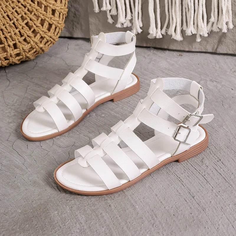 Luxury Women's Sandals Summer Elegant Woman Shoes with Low Heels Flats Casual Gladiator White Fish Toe Designer Sandals Flats - FLORANZANI- Beauté & Santé