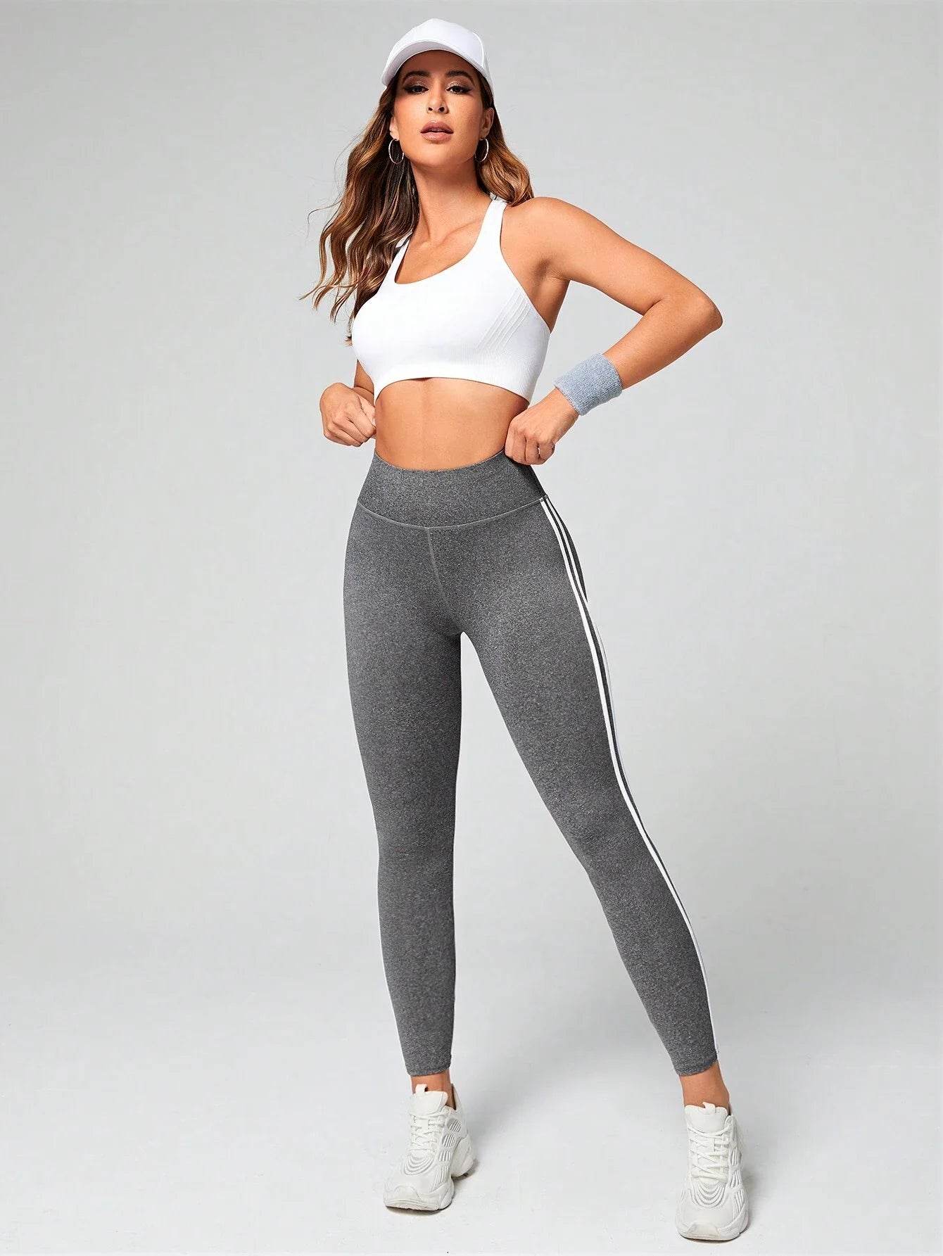 Side Stripe Tummy Control Sports Leggings - FLORANZANI- Beauté & Santé