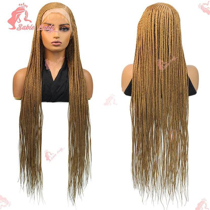 Side Part Cornrow Braids Synthetic Lace Wig Knotless Box Braid Wig Full Lace Front Braided Wigs For Black Women Braiding Hair - FLORANZANI- Beauté & Santé