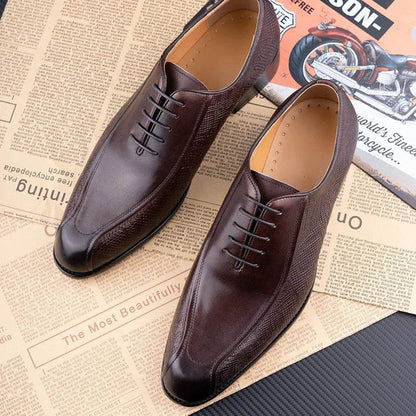 Deluxe Men's Leather Shoes Formal Dress Shoes Wedding Party Oxford Handmade Comfortable Lace Up Genuine Leather Men's Shoe - FLORANZANI- Beauté & Santé