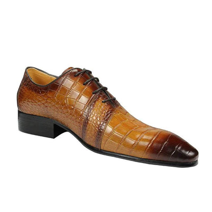 Nice Men Brown Leather Oxford Dress shoes Pointed Toe Derby Wedding For Business Special design Crocodile Grain Genuine sapatos - FLORANZANI- Beauté & Santé