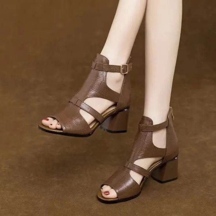 Women's Soft Leather Casual Roman Sandals Ladies Summer 2025 Soft Sole Platform Wedge Sandals Fashion Hollow Designer Sandals - FLORANZANI- Beauté & Santé