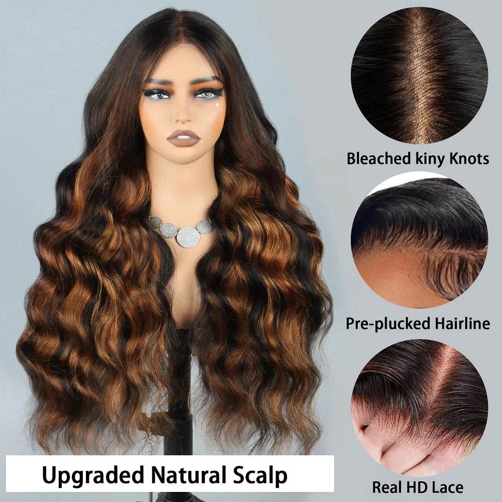 9x6 Wear and Go Glueless Wigs Human Hair Pre Plucked Pre Cut 1B/30 Highlight Ombre Lace Front Wigs Body Wave Human Hair Wigs - FLORANZANI- Beauté & Santé