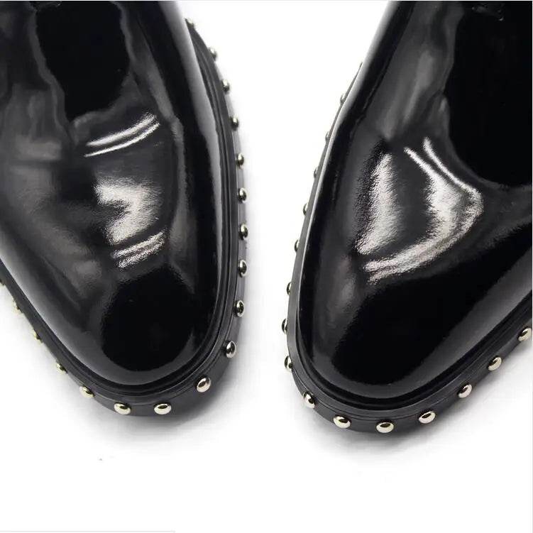 Handmade Genuine leather Black Wedding Dress Shoe Rivets Patent leather Formal Business Shoes Studded Man Flats Lace up Hombre - FLORANZANI- Beauté & Santé