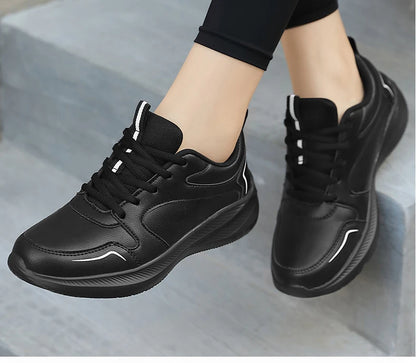 Women Running Shoes PU Leather Lace-up Men Warm Light Walking Sneaker Fitness Sport Flats Comfortable Black Size 35-44 Loafers