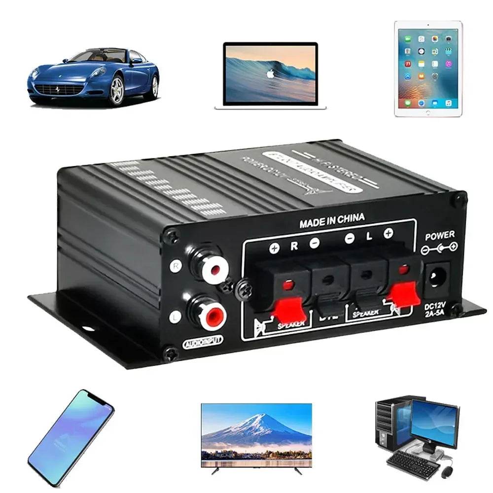 AK-270 HIFI Amplifier 2.0 Channel Home Amp Bass and Treble Adjustment Stereo Audio Home Cinema Sound System DC12V Black MP3 AMP - FLORANZANI- Beauté & Santé