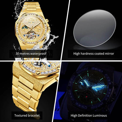 OLEVS 9805 High end Men Watches Waterproof Moon Phase Diamond Dial Fashion Luxury Mechanical Watch Skeleton Original Wristwatch - FLORANZANI- Beauté & Santé