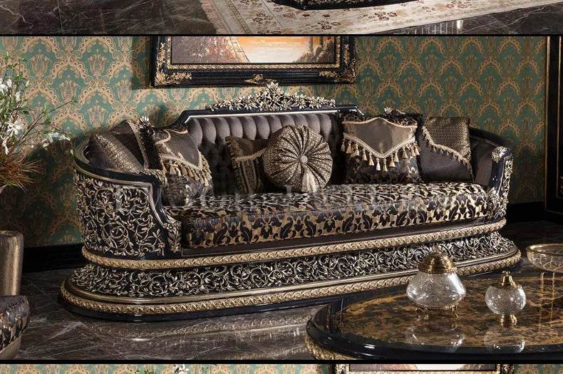 European style solid wood carved combination sofa French villa high-end custom new fabric sofa luxury furniture - FLORANZANI- Beauté & Santé