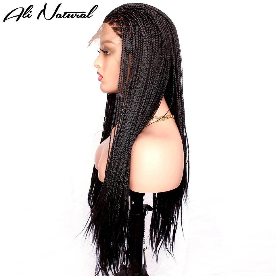 Synthetic Lace Front Hand Braided Wig 13x3 Lace Frontal Cornrow Micro Box Braid Wig for Africa Black Women 24inch - FLORANZANI- Beauté & Santé