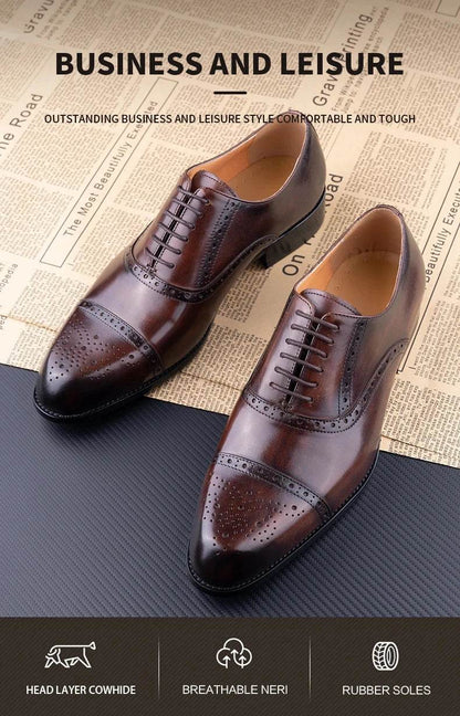 Classic Brogue Shoe Men's Business Suits Matches New Style Genuine Cowhide Handmade Formal Office Wedding Party Mans Dress Shoes - FLORANZANI- Beauté & Santé