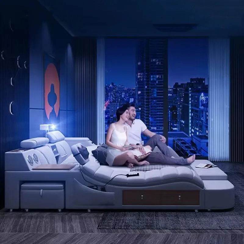 Gamer Massage Tatami Leather Bed Bedroom Lazy Double Bed Modern Simple Wedding With Projector STravel Muebles Trendy Furniture - FLORANZANI- Beauté & Santé