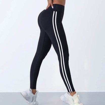 Yoga Leggings Women Striped Slim Sports Pants High Waist Hip Liftting Casul Tights Workout Running Stretchy Gym Leggings - FLORANZANI- Beauté & Santé