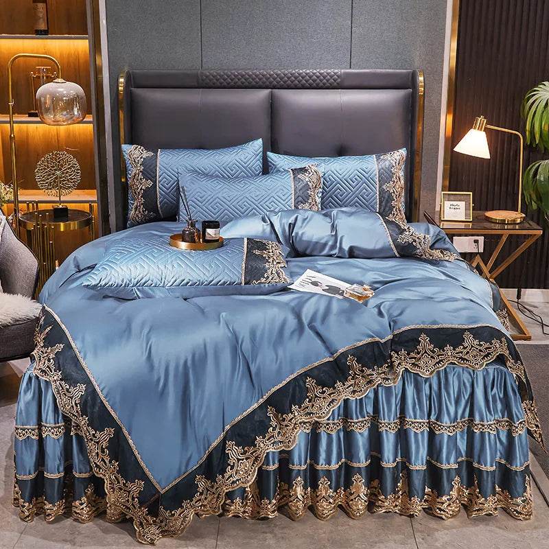 Satin Euro Bed Jacquard Bedding Set Luxury Duvet Cover Set Nordic Bed for Home Comfort Sheet Set Pillowcas Bed Skirts Bedding - FLORANZANI- Beauté & Santé