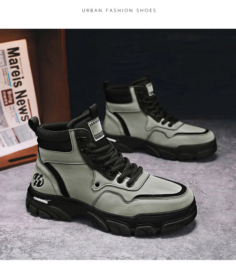 White Winter Work Short Boots for Men British Fashion  Fashion Motorcycle Boots Fashion Outdoor Sports Casual Shoes New 2024