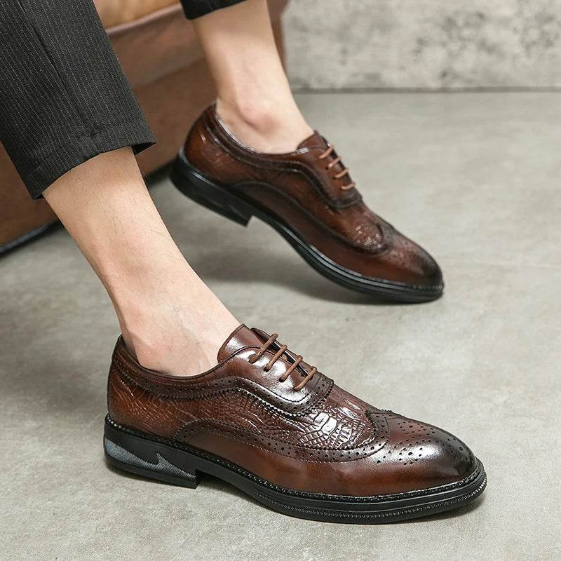 Luxury Men's Brogue Shoes Men SUIT Shoes Casual Formal Business leather Shoes Men brown Wedding Shoes Italian Dress banquet Shoe - FLORANZANI- Beauté & Santé