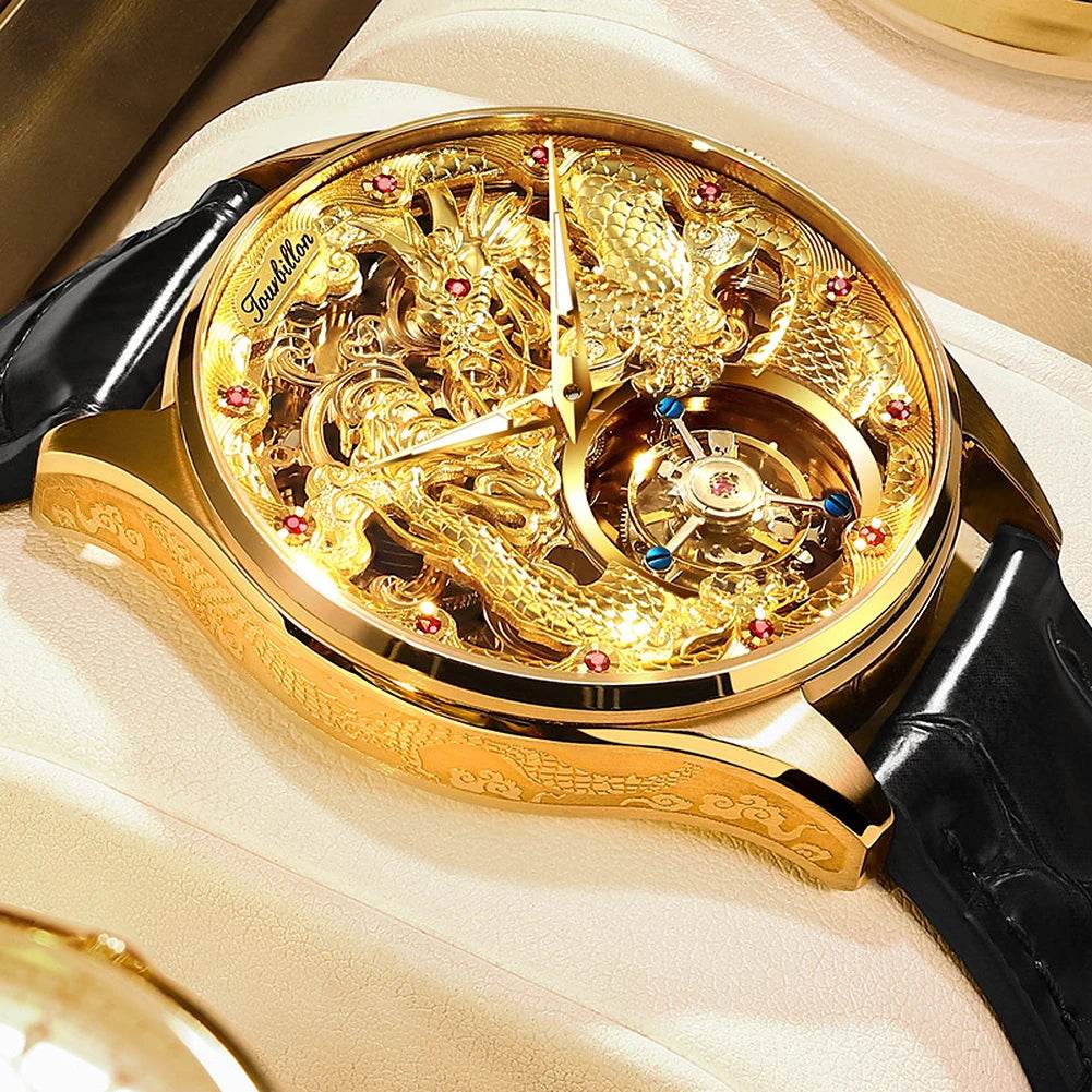 OUPINKE Tourbillon Automatic Men's Watch Skeleton Gold Watch Sapphire Ruby Luxury Wristwatch Waterproof Men's Mechanical Watch - FLORANZANI- Beauté & Santé