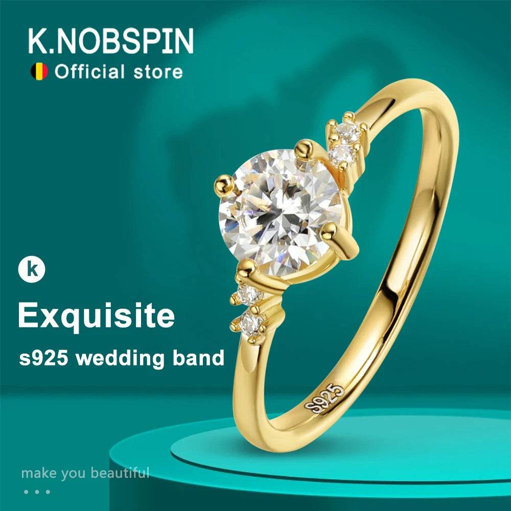 KNOBSPIN 6.5mm D Color Moissanite Rings for Women Lab-grow Diamond with Certificate 18k Plated s925 Sterling Silver Wedding Ring - FLORANZANI- Beauté & Santé