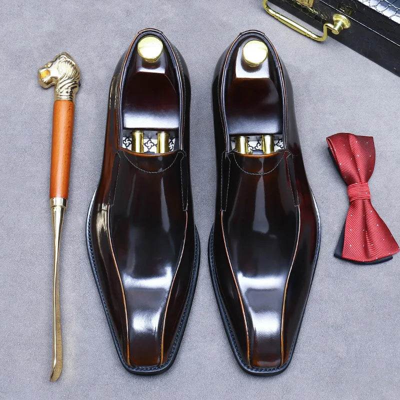 Business Formal Shoes Men's Cowhide Genuine Leather Pointed Toe Loafers Men's Office High Quality Leather Shoes Men's Suit Shoes - FLORANZANI- Beauté & Santé