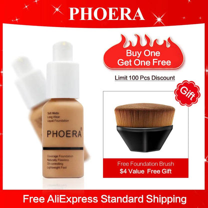 PHOERA 30ml Foundation Makeup 10 Colors Liquid Matte Moisturizer Face Base High Coverage Brighten Concealer Cream TSLM1 - FLORANZANI- Beauté & Santé