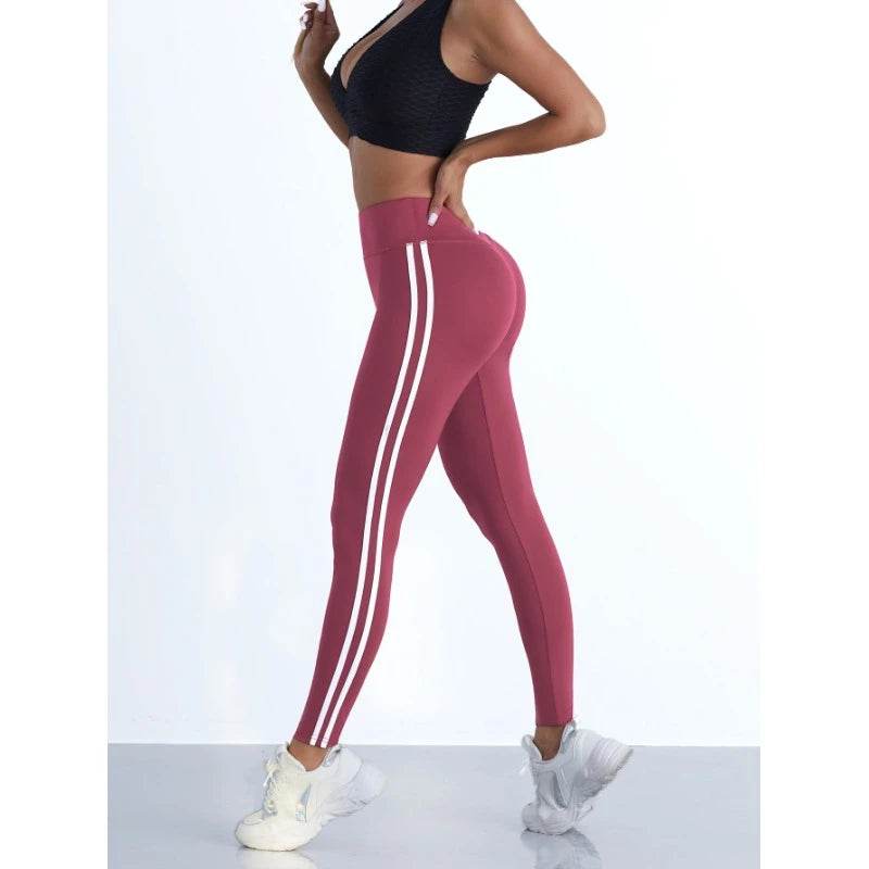 Yoga Leggings Women Striped Slim Sports Pants High Waist Hip Liftting Casul Tights Workout Running Stretchy Gym Leggings - FLORANZANI- Beauté & Santé