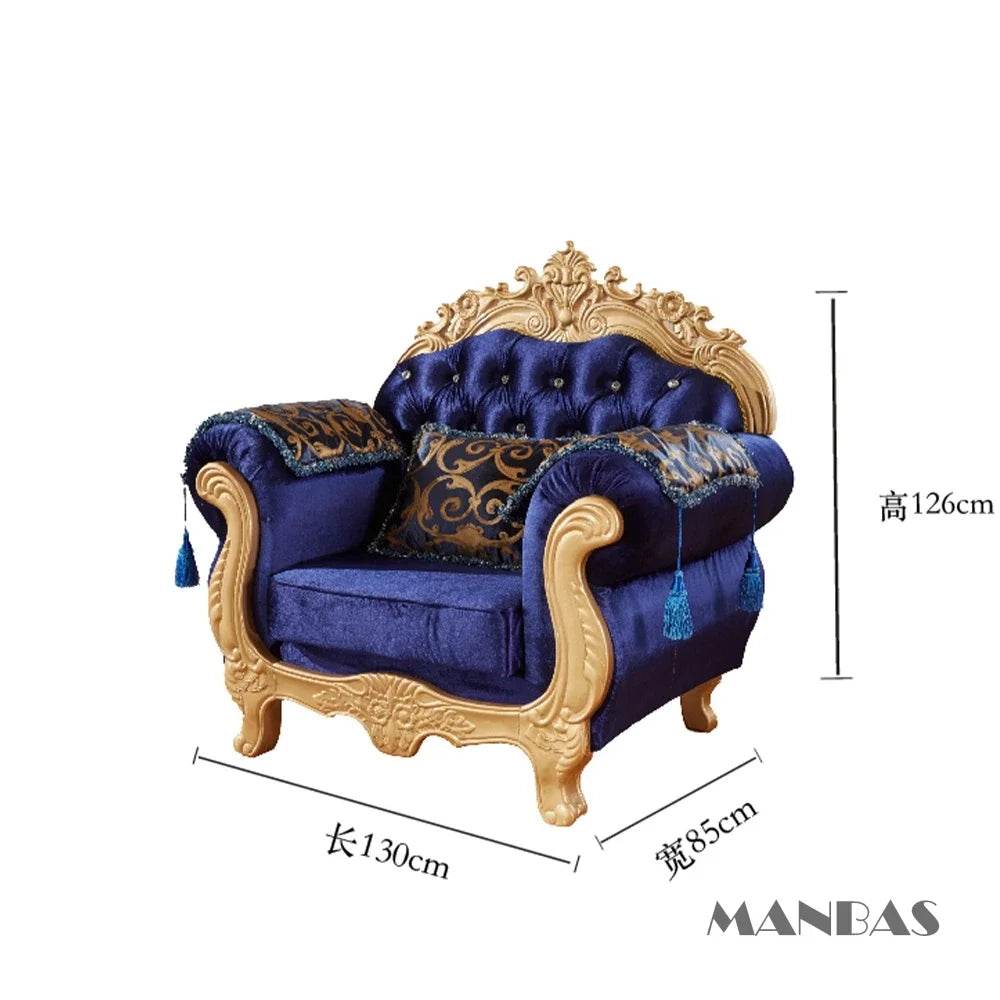 MINGDIBAO European Fabric Sofa With Gold Carving Solid Wood Frame, Luxurious Large Unit Living Room Cloth Couch Villa Furniture - FLORANZANI- Beauté & Santé