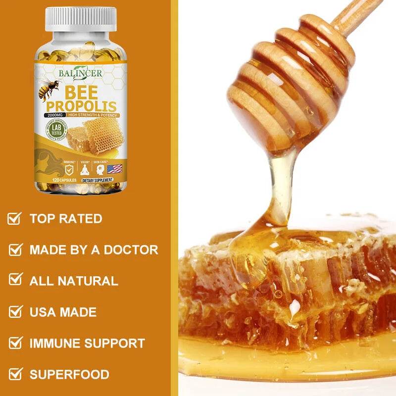 BEE PROPOLIS Capsules - Energy, Immune Function, Digestion, Nutrient Absorption, Promotes Overall Skin Health - FLORANZANI- Beauté & Santé