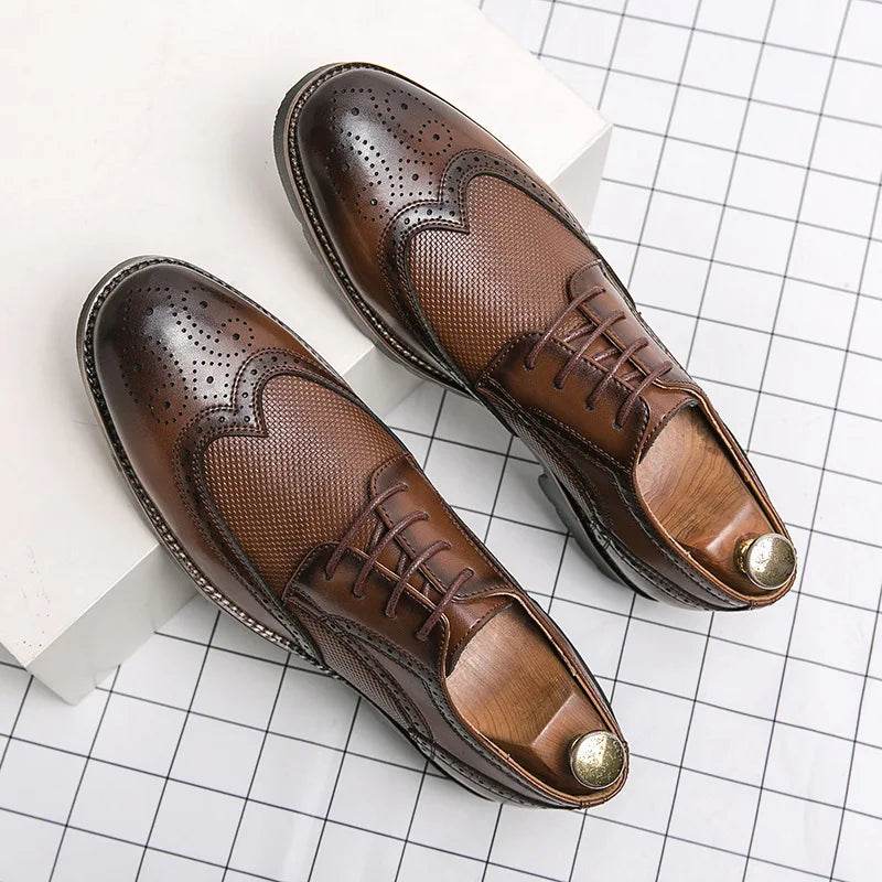 Handmade Oxford Shoes for Men Wingtip Leather Brogue Men's Dress Shoes Classic Business Formal Shoes Male Calfskin Leather Shoe - FLORANZANI- Beauté & Santé