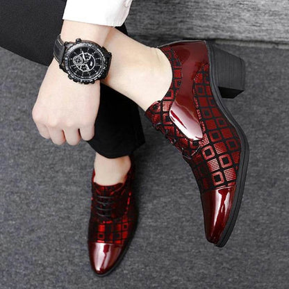 Italian Men Formal Shoes High Heels Pointed Toe Wedding Party Shoe Luxury Shiny Business Work Shoes British Style Leather Shoes - FLORANZANI- Beauté & Santé