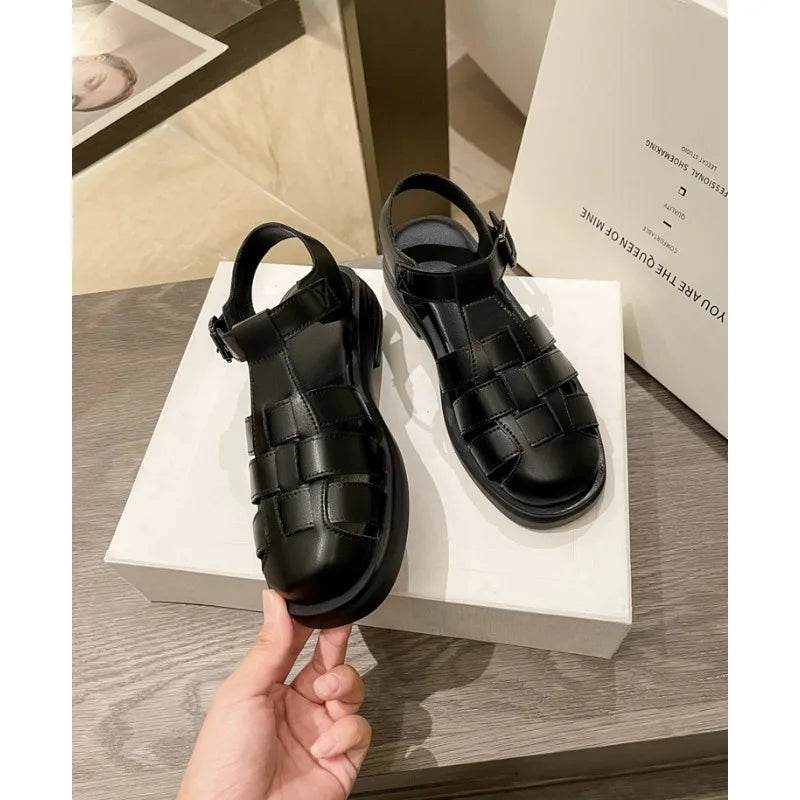 Summer Leather Platform Buckle Outdoor Beach Women's Sandals Fashion Retro Soft Sole Casual Roman Style Ladies Shoes - FLORANZANI- Beauté & Santé