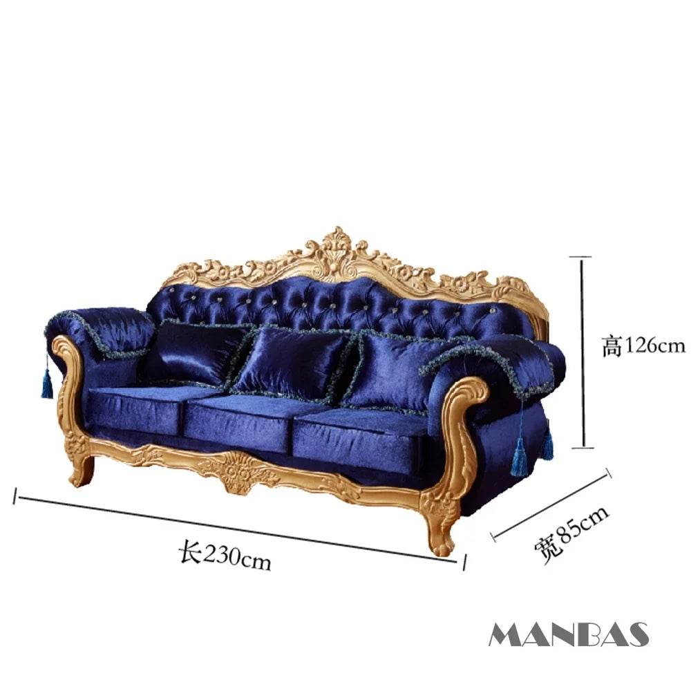 MINGDIBAO European Fabric Sofa With Gold Carving Solid Wood Frame, Luxurious Large Unit Living Room Cloth Couch Villa Furniture - FLORANZANI- Beauté & Santé