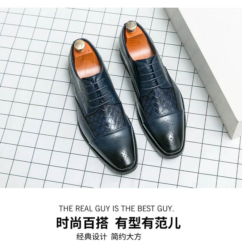 Weaving Formal Shoes For Men Brown Leather Men's Shoes Fashion Stitching Elegant Mans Autumn Footwear Male Wedding Shoes - FLORANZANI- Beauté & Santé