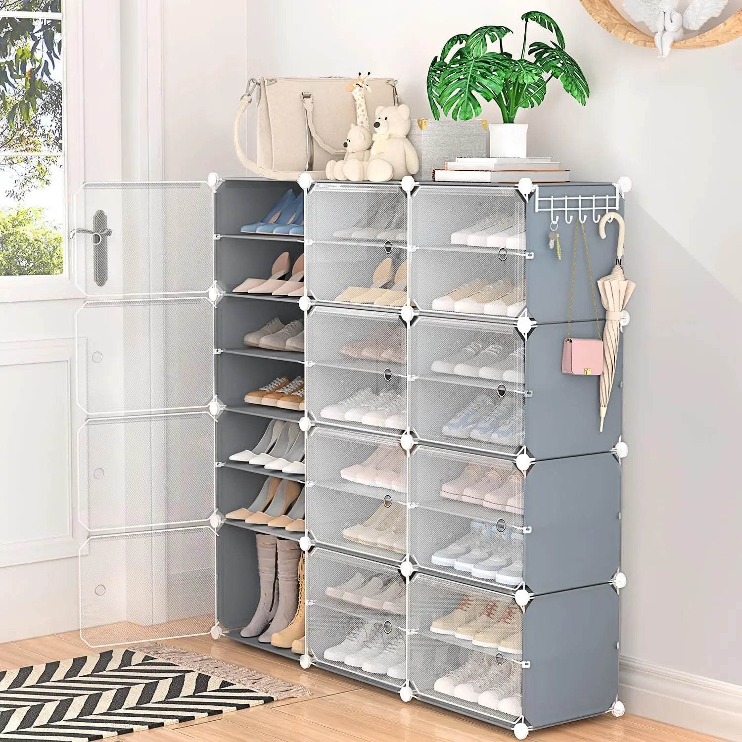 Portable Shoe Rack Organizer with Covers 48-Pair Shoe Storage Cabinet with Doors Stackable Rack Organizer - FLORANZANI- Beauté & Santé