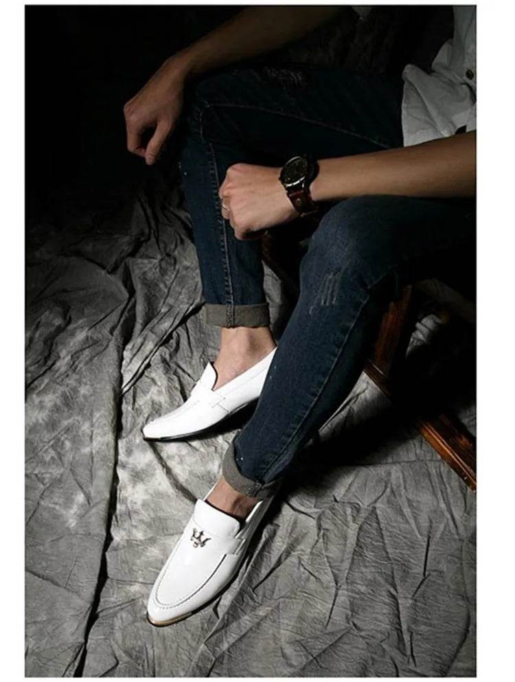 2024 New Fashion Red Men's Social Shoe Casual Glitter Leather Loafers Shoes for Men Slip-on Pointed Toe Dress Shoes Men Footwear - FLORANZANI- Beauté & Santé