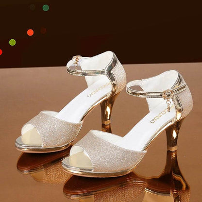 Korean casual sandals for women 2024 summer new item, shiny fish mouth slim heel 6cm high heels, Latin dance women's shoes - FLORANZANI- Beauté & Santé