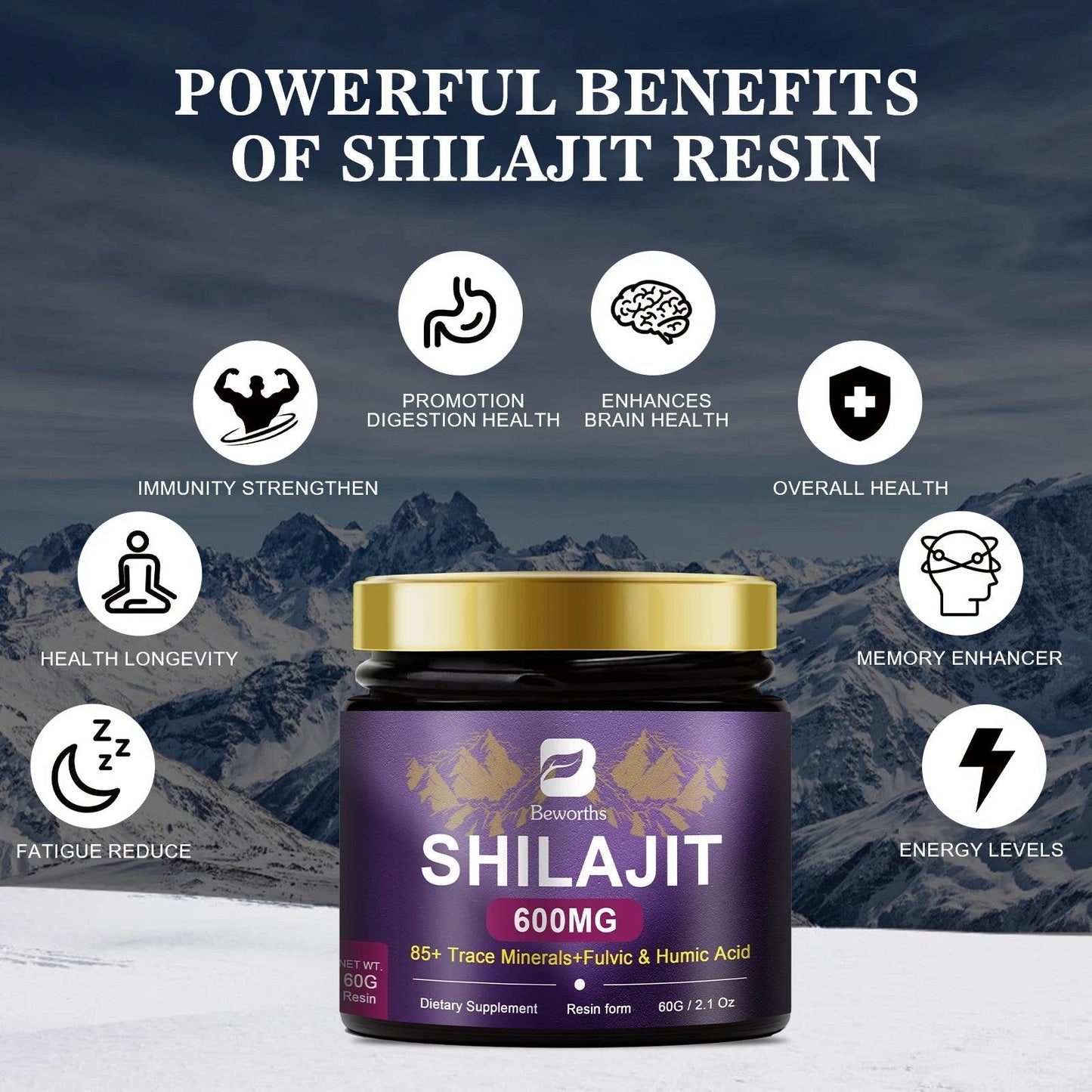 BEWORTHS 60ML 100% Original Shilajits High Purity Shilajit Resin with Fulvic Acid and 85+Trace Minerals Support Overall Health - FLORANZANI- Beauté & Santé