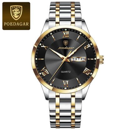 POEDAGAR Luxury Fashion Men Clock Waterproof Luminous Week Date Sports Man Wristwatch Stainless Steel Men's Quartz Watches Reloj - FLORANZANI- Beauté & Santé