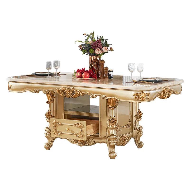 European and American solid wood marble rectangular dining table long table household European style new square table luxury hig - FLORANZANI- Beauté & Santé