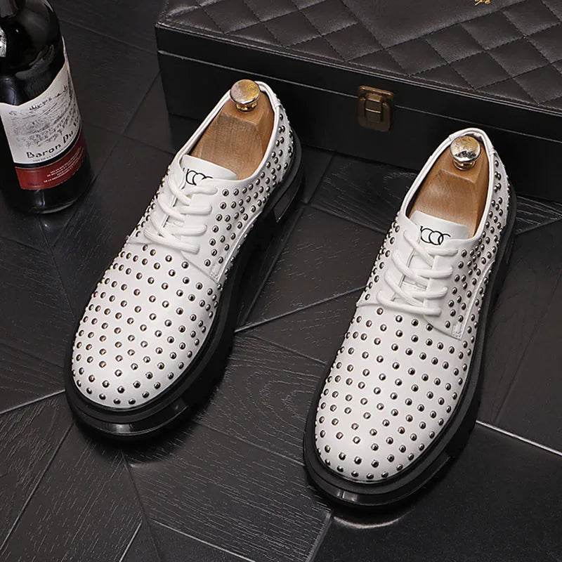 New Luxury Brand Designer White Black Rivet Punk Rock Lace Up Platform Casual Shoes For Men Flats Loafers Sport Walking Sneakers - FLORANZANI- Beauté & Santé